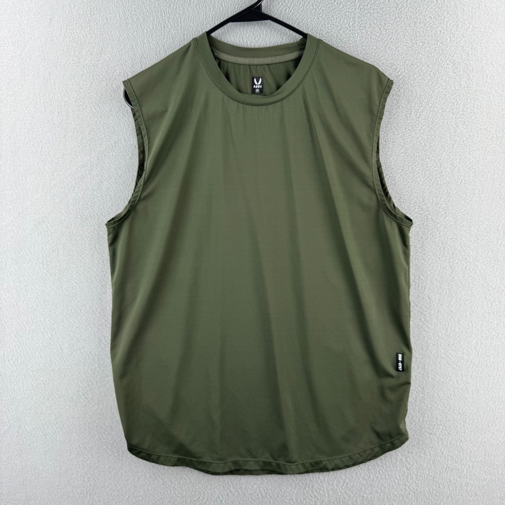 ASRV Aero Silver Cut Off Tank Top Shirt Mens Medium Green Stretch Polyeter Gym